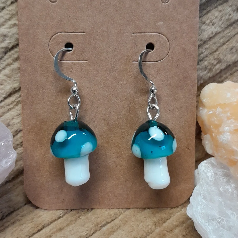 Glass mushroom earring and necklace set - Picture 2 of 5